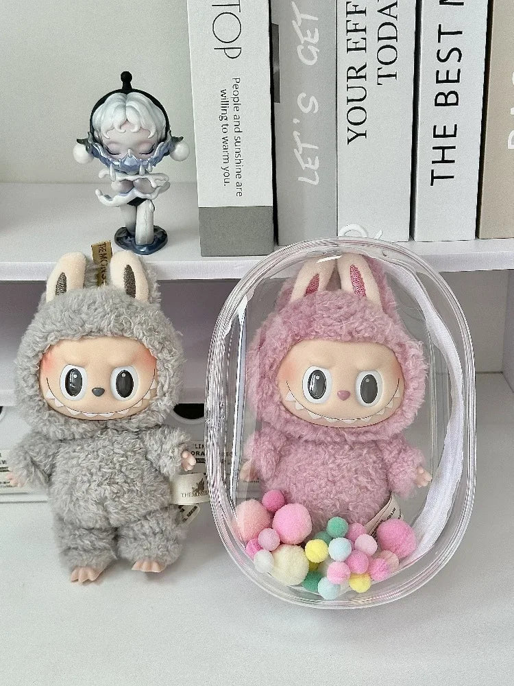 V1 V2 Labubu Protective Cover Cotton Doll Sitting Bag Transparent doll 17cm Dustproof Hanging Plush Doll Dust Drying Doll bag