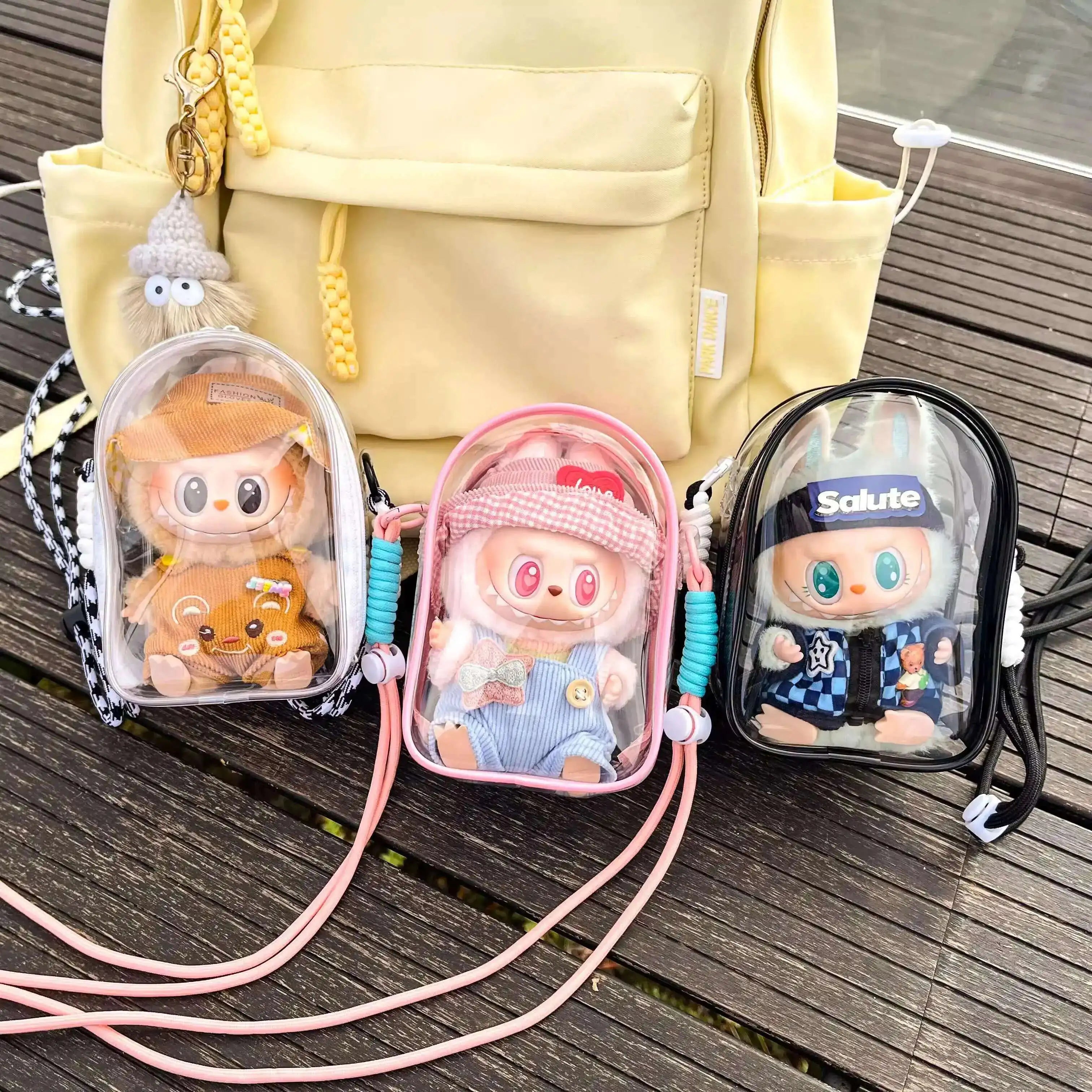 Labubu Protect Case Labubu Sitting Party 15cm Cotton Doll Shoulder Pain Bag PVC Storage Bag Labubu