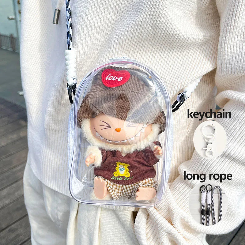 For 15cm Labubu V2 Sitting Party Cotton Doll Crossbody Pain Bag PVC Storage Bag Hairball Dolls Display Bag