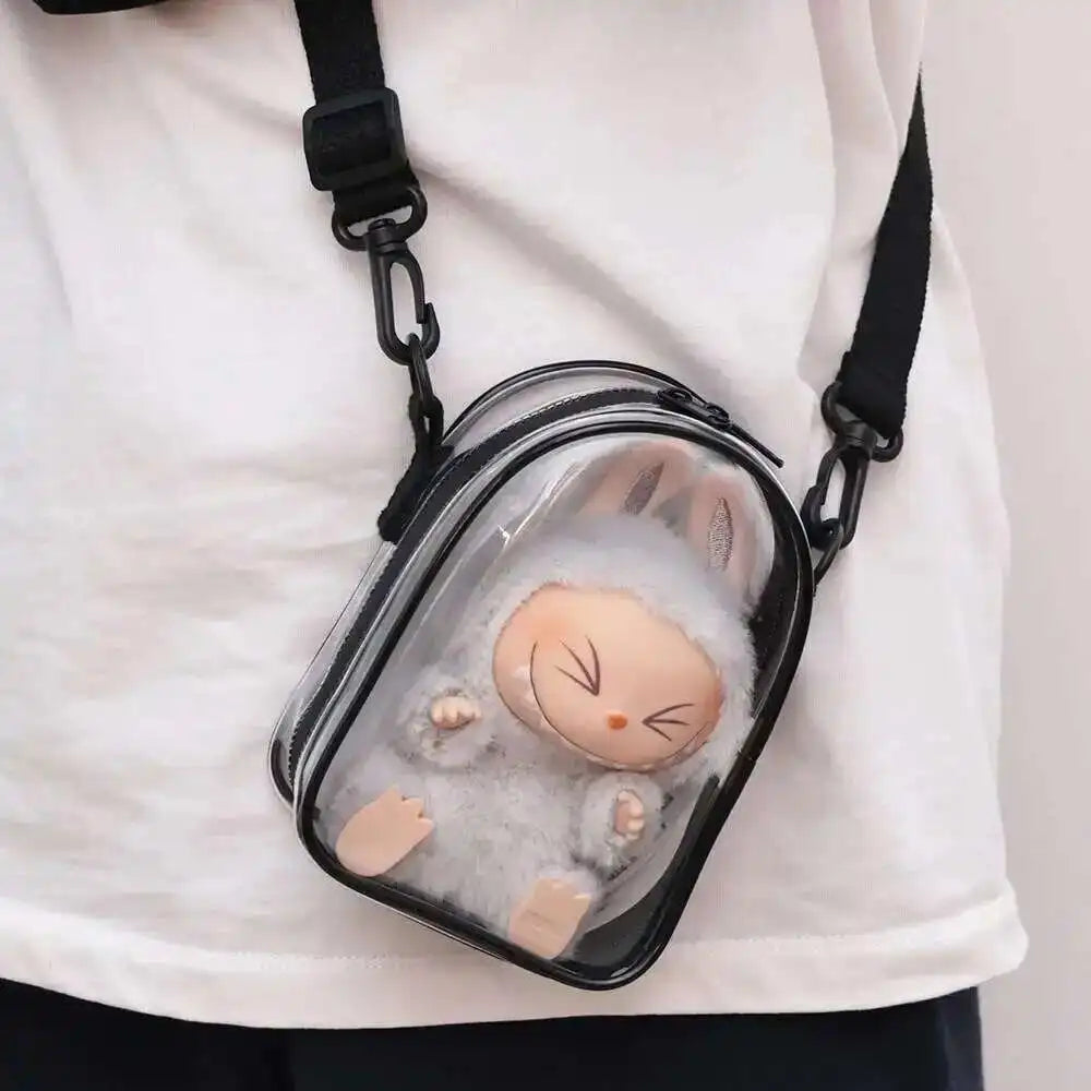 Labubu Protect Case Labubu Sitting Party 15cm Cotton Doll Shoulder Pain Bag PVC Storage Bag Labubu
