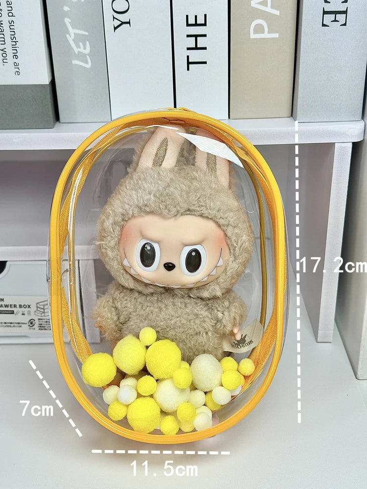 V1 V2 Labubu Protective Cover Cotton Doll Sitting Bag Transparent doll 17cm Dustproof Hanging Plush Doll Dust Drying Doll bag