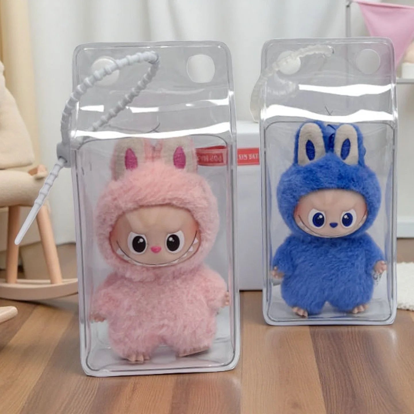 For 10cm Labubu Mini Dolls Transparent Protective Cover Labubu 4.0 plush Keychain Pendant dust cover storage bag Protection box
