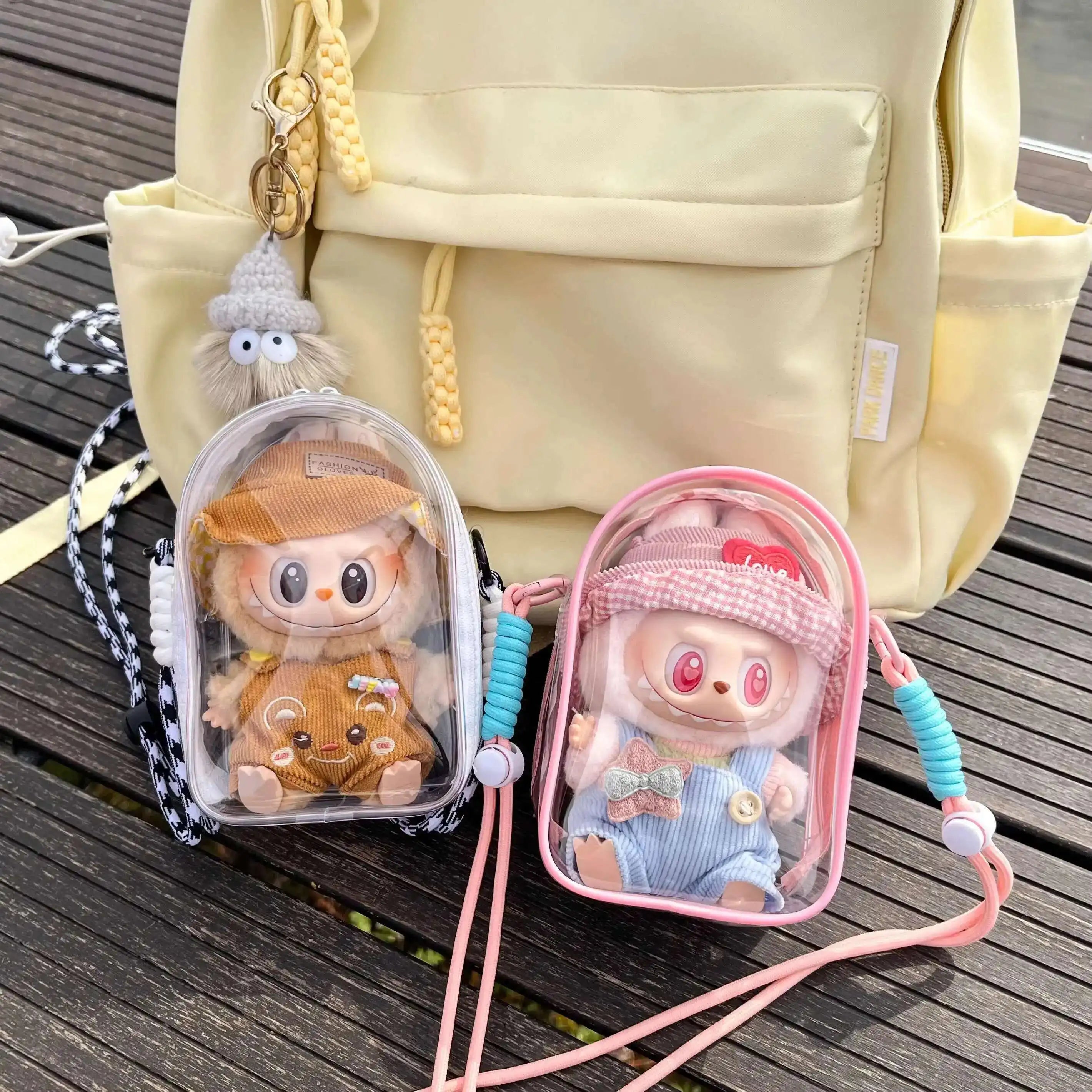Labubu Protect Case Labubu Sitting Party 15cm Cotton Doll Shoulder Pain Bag PVC Storage Bag Labubu