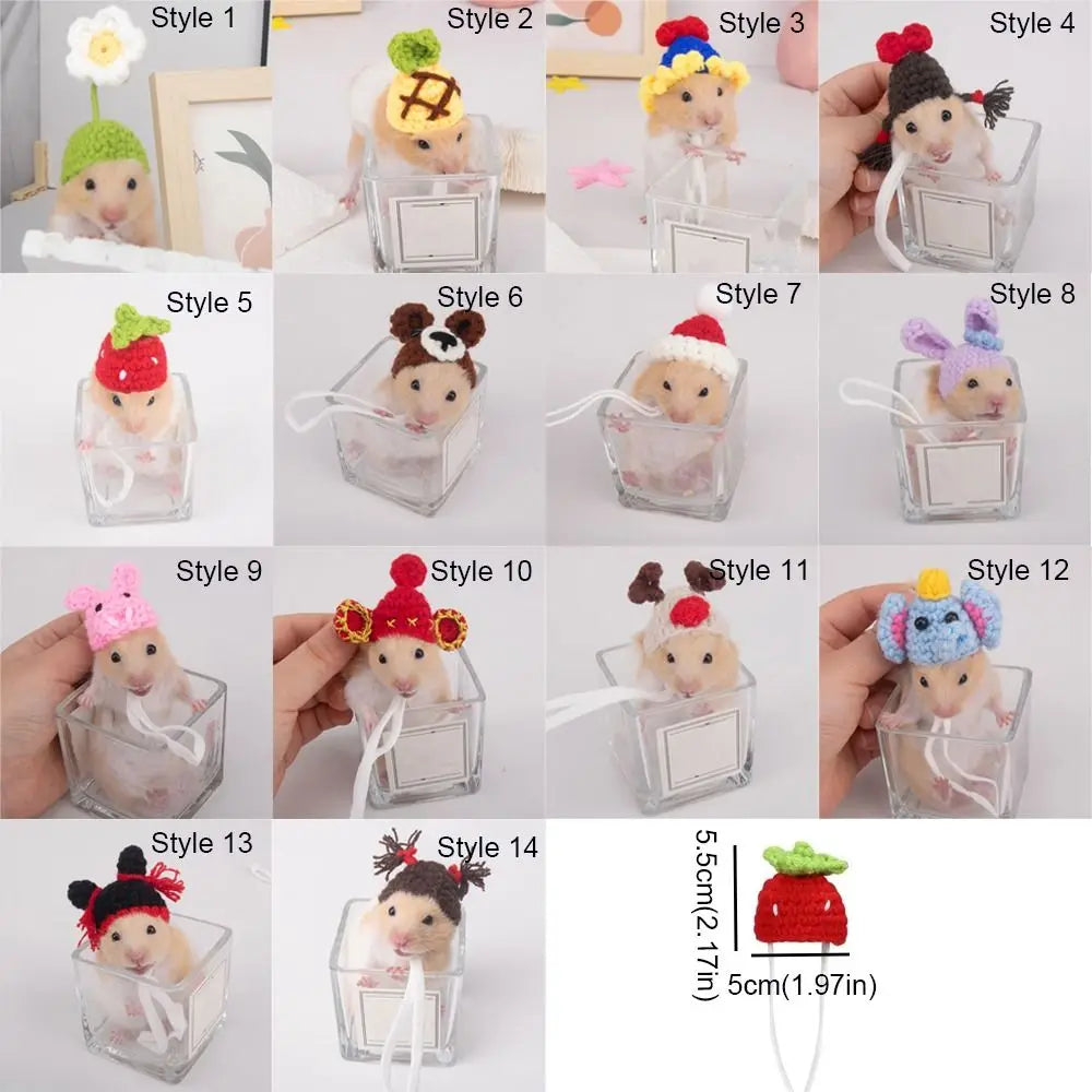 Pet Accessories Cartoon Hamster Hat Soft Handmade Pet Knitted Hat Adjustable Small Pet Caps Photograph