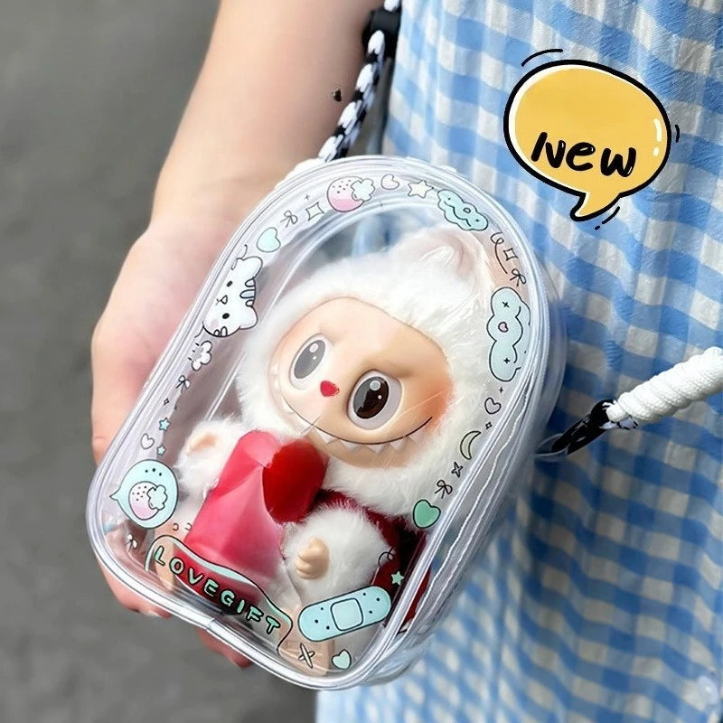 For 15-17cm Labubu Crossbody Baby Walking Bag For Skullpanda doll Cartoon printing Protective Cover Pain Bag with Rope