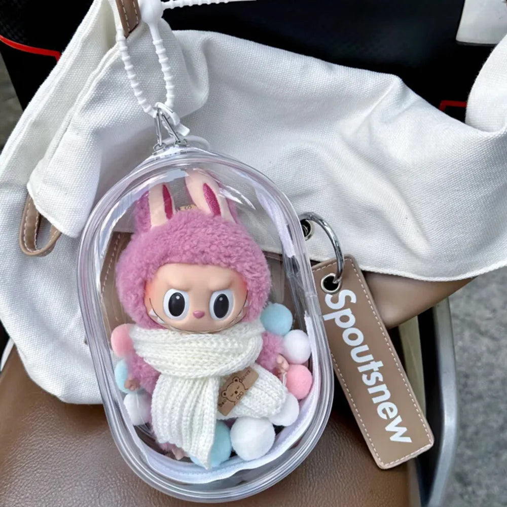 V1 V2 Labubu Protective Cover Cotton Doll Sitting Bag Transparent doll 17cm Dustproof Hanging Plush Doll Dust Drying Doll bag
