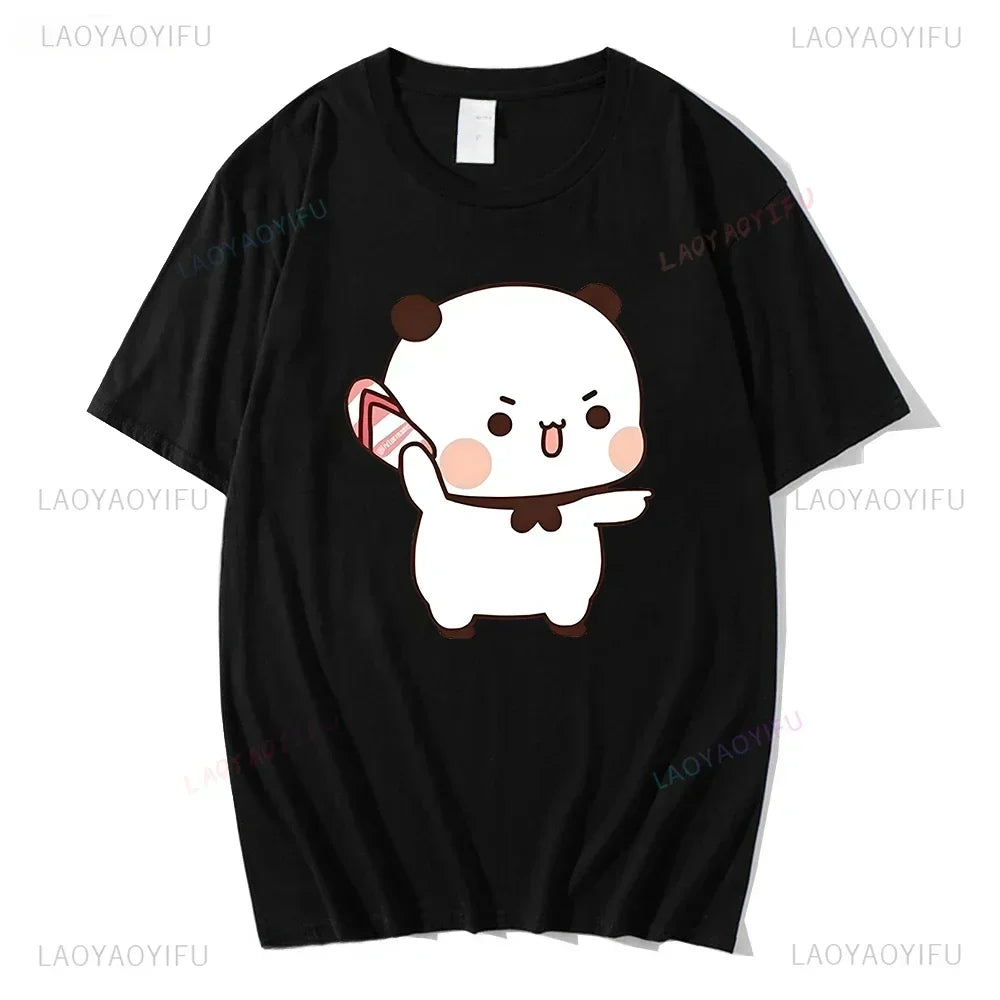 Couple Bubu Is Throwing Flip-flops At Dudu Summer Women Tshirt Dudu Was Threw Flip-flops By Bubu Since He Teases Summer Tee Tops