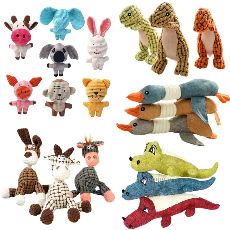 Pet Toys Animals Shape Bite Resistant Squeaky Toys Teeth Grinding Plush Dog Toy for Small Large Puppy Pets Training Accessories
