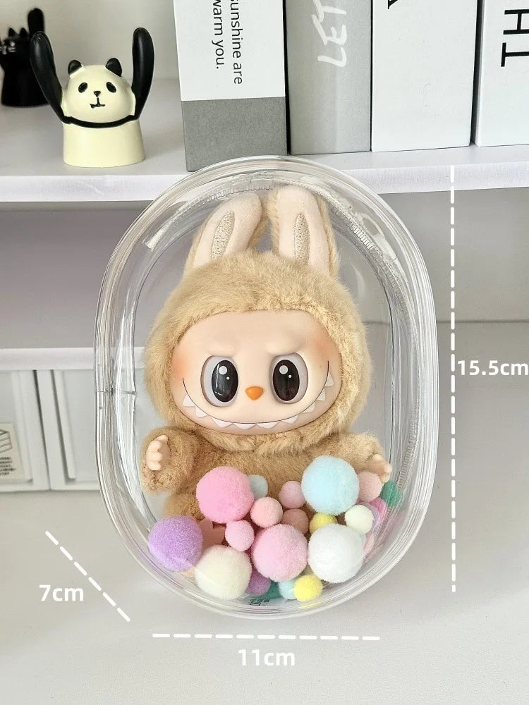 V1 V2 Labubu Protective Cover Cotton Doll Sitting Bag Transparent doll 17cm Dustproof Hanging Plush Doll Dust Drying Doll bag