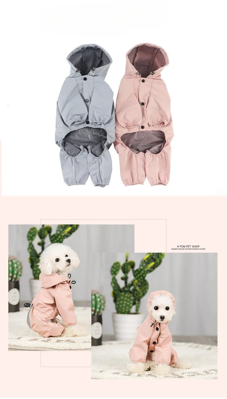 Pet dog clothing, rainproof, breathable and reflective clothes, dog four-legged raincoat, cat and dog supplies french bulldog