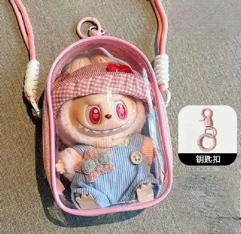 Labubu Protect Case Labubu Sitting Party 15cm Cotton Doll Shoulder Pain Bag PVC Storage Bag Labubu