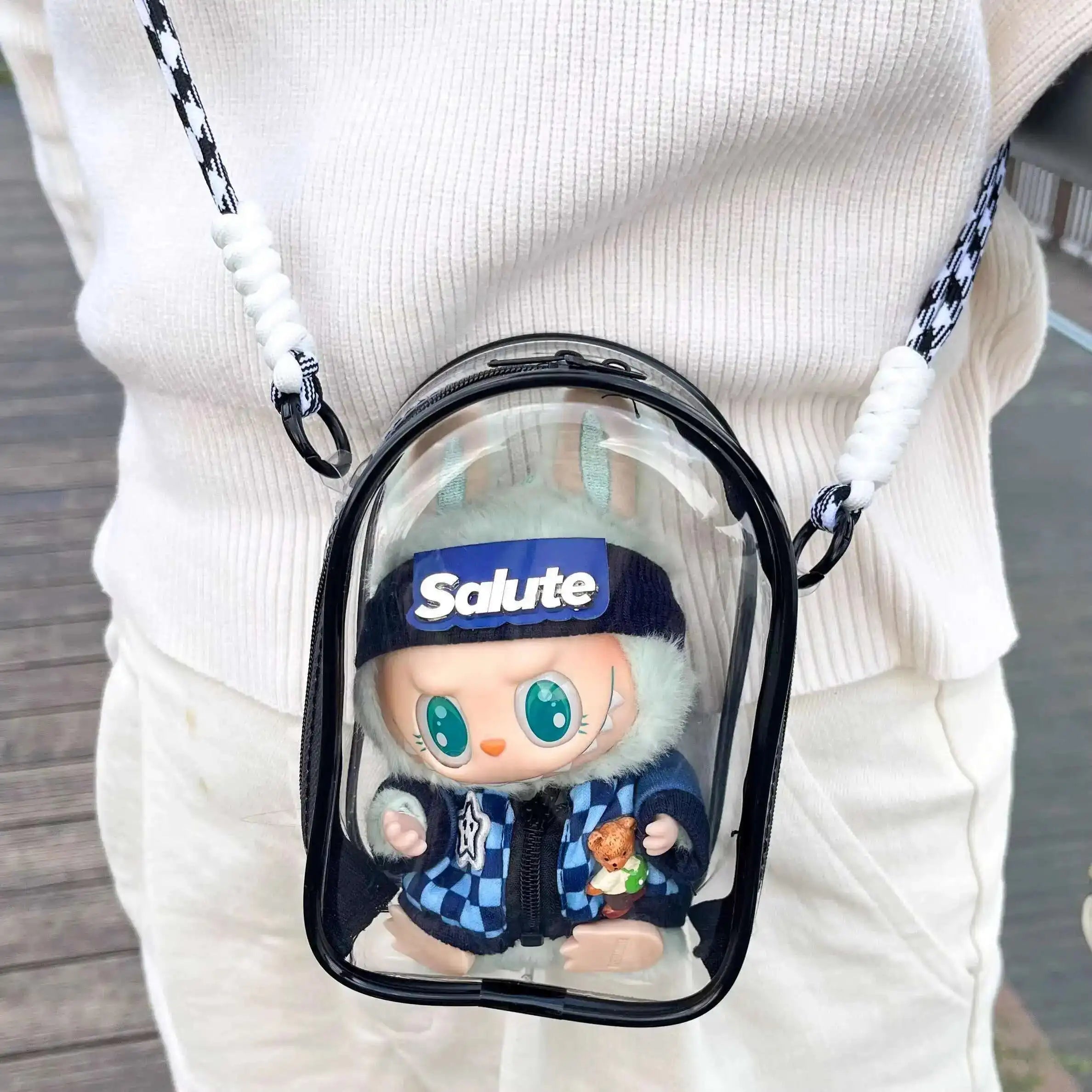 Labubu Protect Case Labubu Sitting Party 15cm Cotton Doll Shoulder Pain Bag PVC Storage Bag Labubu