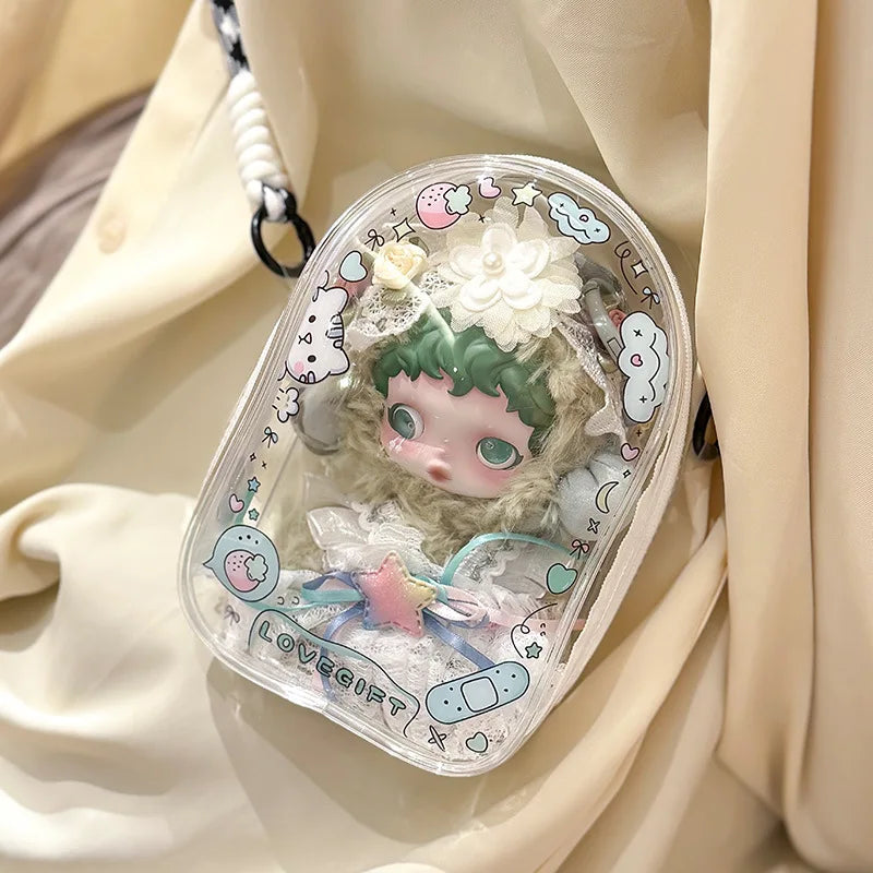 For 15-17cm Labubu Crossbody Baby Walking Bag For Skullpanda doll Cartoon printing Protective Cover Pain Bag with Rope