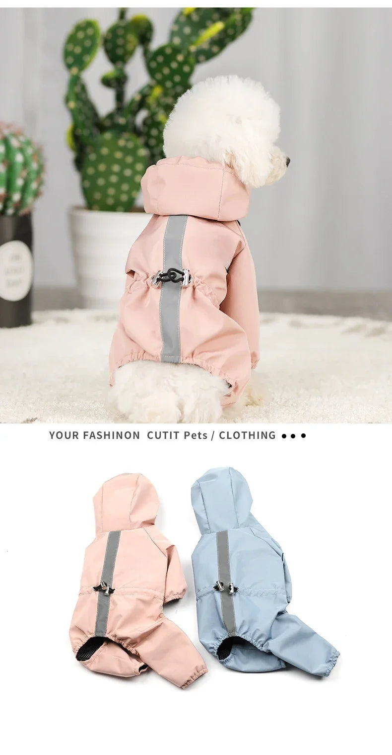 Pet dog clothing, rainproof, breathable and reflective clothes, dog four-legged raincoat, cat and dog supplies french bulldog