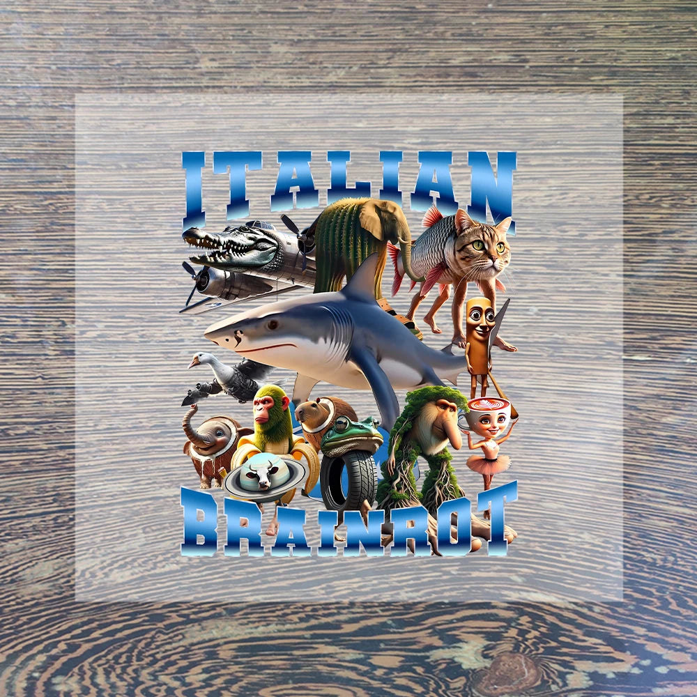 New Italian Brainrot Cartoon Iron on Patches for Clothing DIY T-shirt Heat Transfer Stickers Children Clothes Custom Sticker
