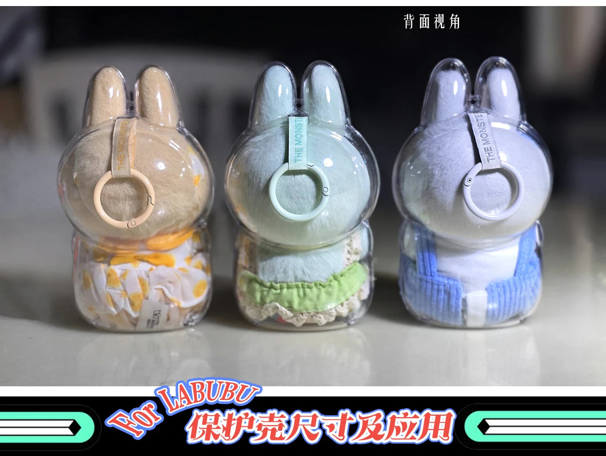 V1 V2 Labubu Protective Cover Cotton Doll Sitting Bag Transparent doll 17cm Dustproof Hanging Plush Doll Dust Drying Doll bag