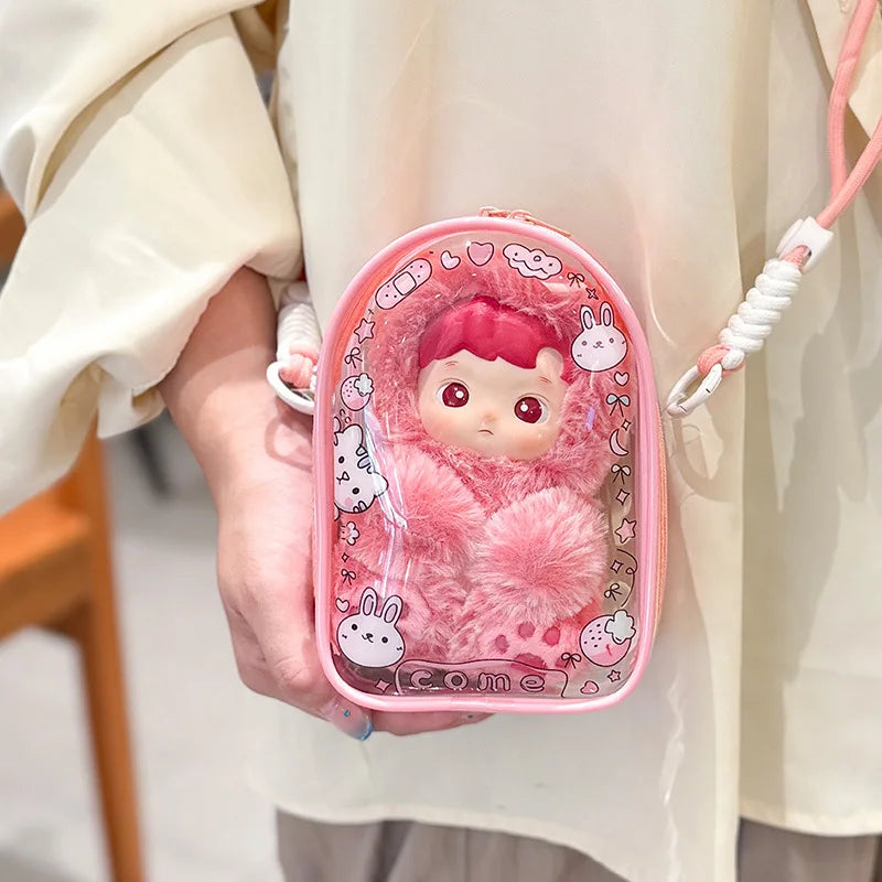 For 15-17cm Labubu Crossbody Baby Walking Bag For Skullpanda doll Cartoon printing Protective Cover Pain Bag with Rope