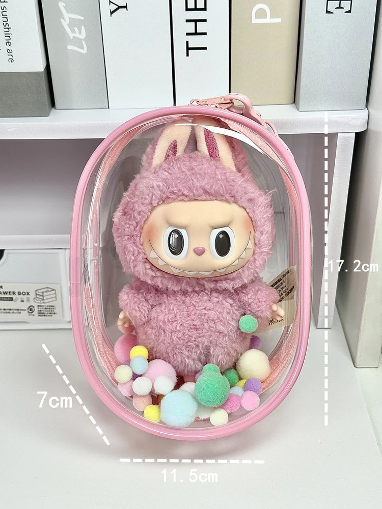 V1 V2 Labubu Protective Cover Cotton Doll Sitting Bag Transparent doll 17cm Dustproof Hanging Plush Doll Dust Drying Doll bag