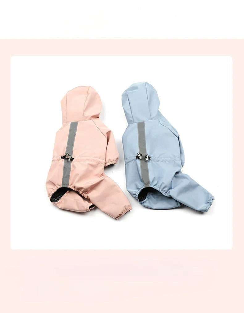 Pet dog clothing, rainproof, breathable and reflective clothes, dog four-legged raincoat, cat and dog supplies french bulldog