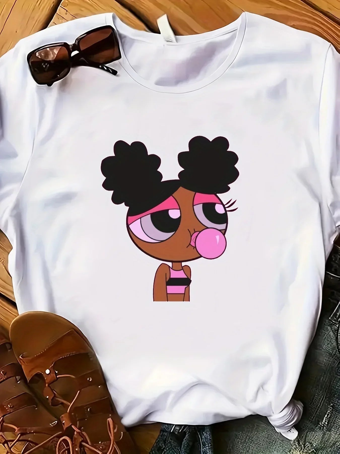 Cartoon Print Crew Neck T-Shirt, Casual Short Sleeve Top For Spring & Summer, Women's Clothing