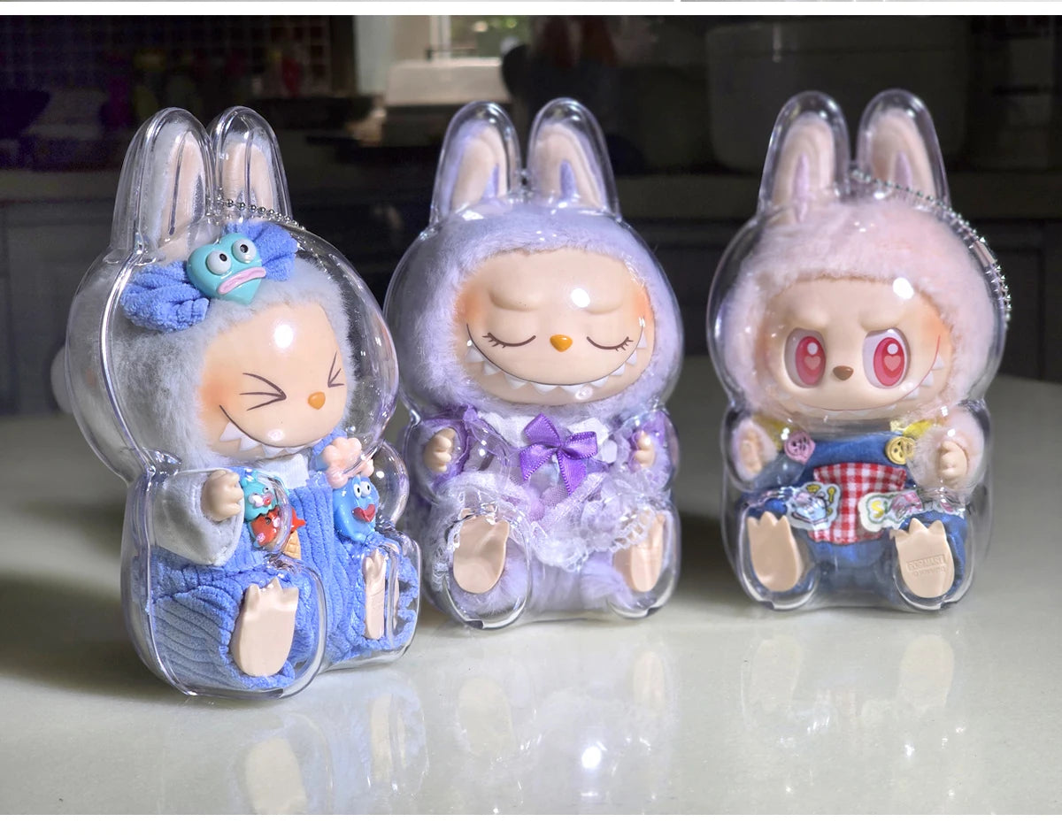 V1 V2 Labubu Protective Cover Cotton Doll Sitting Bag Transparent doll 17cm Dustproof Hanging Plush Doll Dust Drying Doll bag