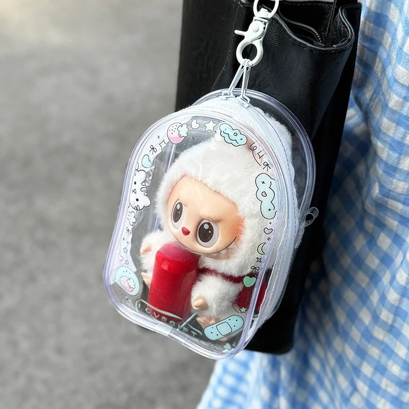 For 15-17cm Labubu Crossbody Baby Walking Bag For Skullpanda doll Cartoon printing Protective Cover Pain Bag with Rope