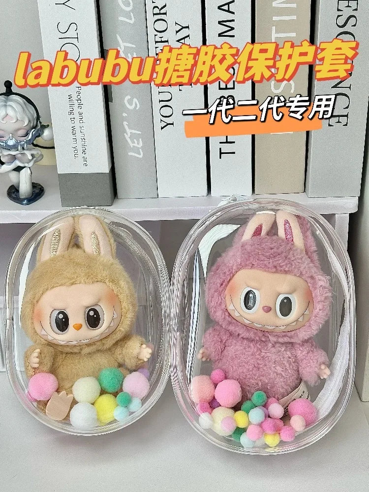 V1 V2 Labubu Protective Cover Cotton Doll Sitting Bag Transparent doll 17cm Dustproof Hanging Plush Doll Dust Drying Doll bag