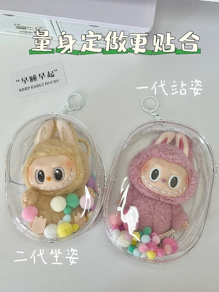 V1 V2 Labubu Protective Cover Cotton Doll Sitting Bag Transparent doll 17cm Dustproof Hanging Plush Doll Dust Drying Doll bag