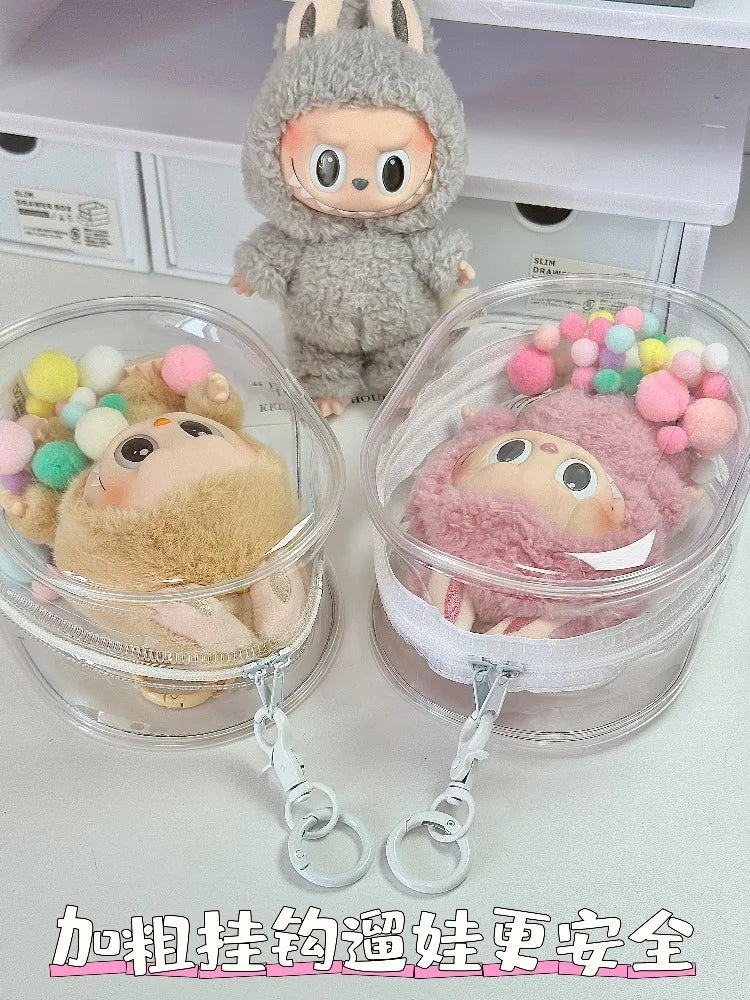 V1 V2 Labubu Protective Cover Cotton Doll Sitting Bag Transparent doll 17cm Dustproof Hanging Plush Doll Dust Drying Doll bag