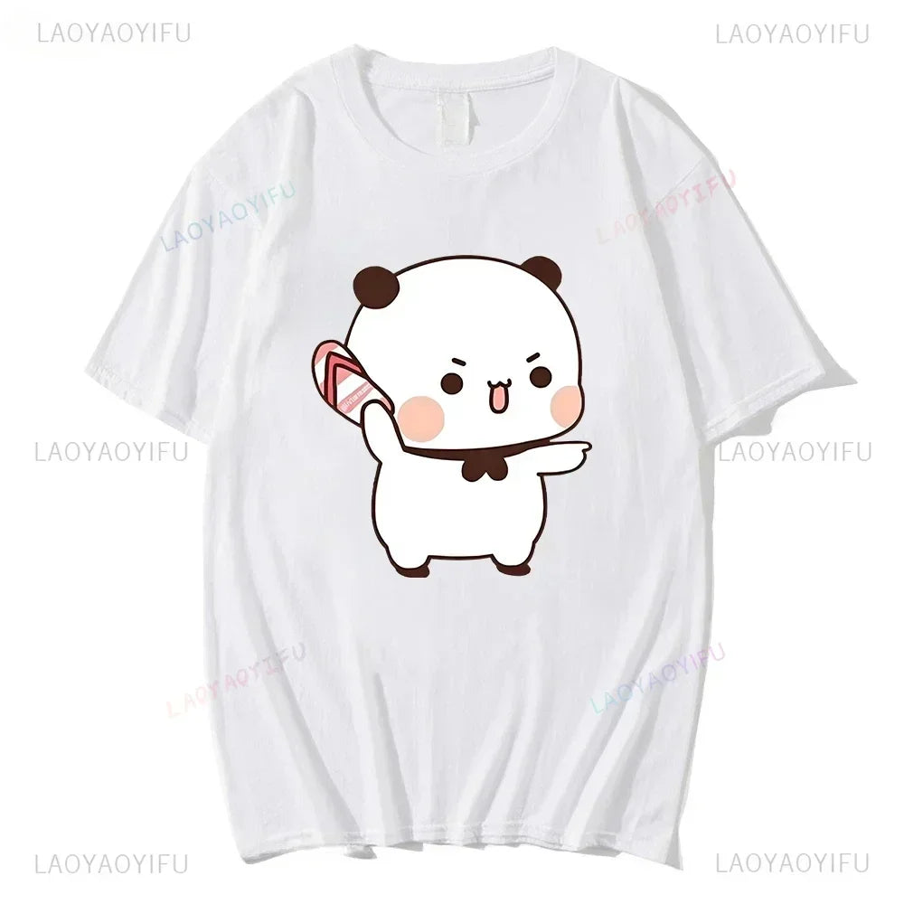 Couple Bubu Is Throwing Flip-flops At Dudu Summer Women Tshirt Dudu Was Threw Flip-flops By Bubu Since He Teases Summer Tee Tops