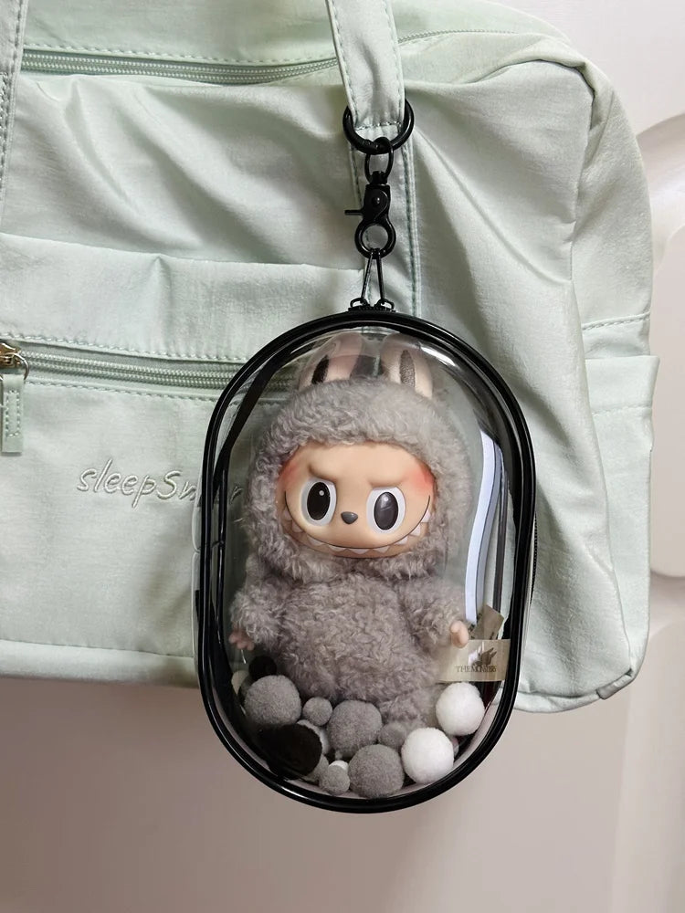 V1 V2 Labubu Protective Cover Cotton Doll Sitting Bag Transparent doll 17cm Dustproof Hanging Plush Doll Dust Drying Doll bag