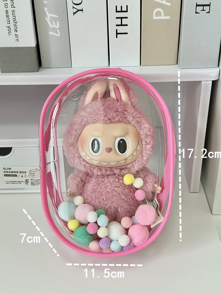 V1 V2 Labubu Protective Cover Cotton Doll Sitting Bag Transparent doll 17cm Dustproof Hanging Plush Doll Dust Drying Doll bag