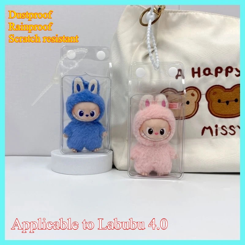 For 10cm Labubu Mini Dolls Transparent Protective Cover Labubu 4.0 plush Keychain Pendant dust cover storage bag Protection box