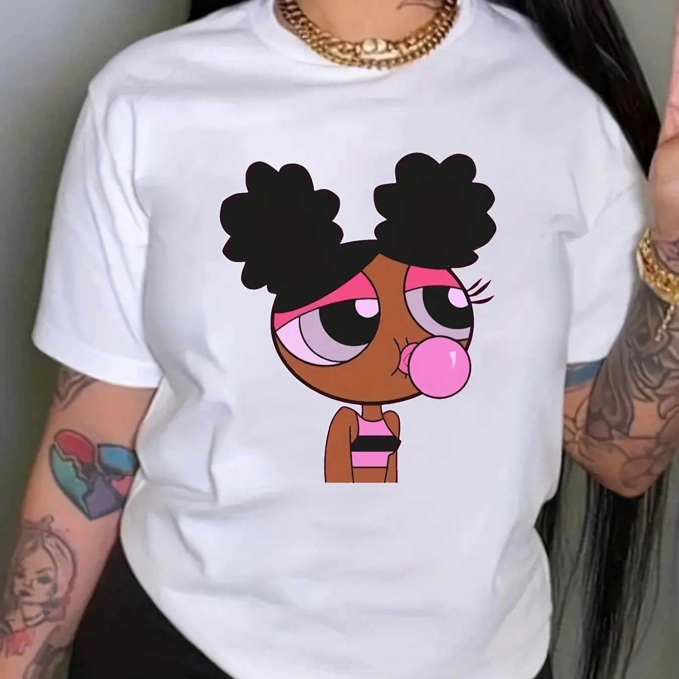 Cartoon Print Crew Neck T-Shirt, Casual Short Sleeve Top For Spring & Summer, Women's Clothing