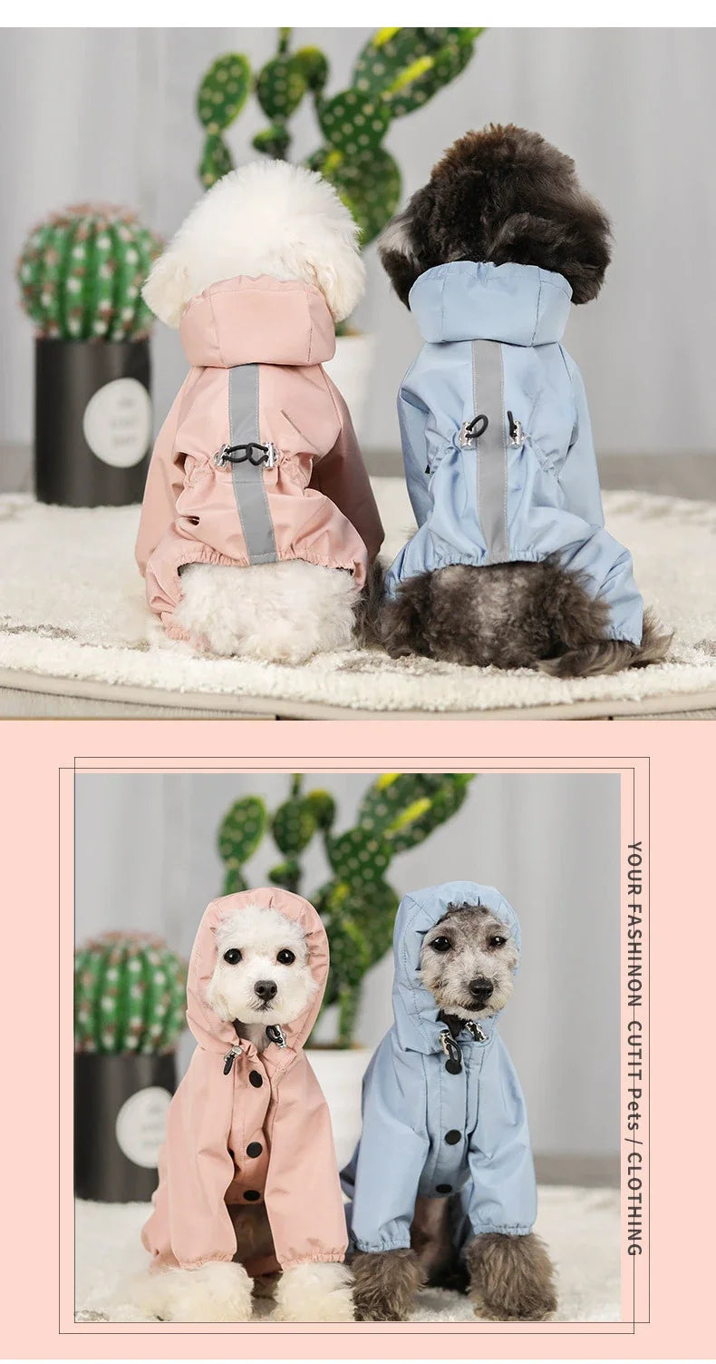 Pet dog clothing, rainproof, breathable and reflective clothes, dog four-legged raincoat, cat and dog supplies french bulldog