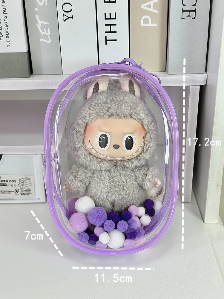 V1 V2 Labubu Protective Cover Cotton Doll Sitting Bag Transparent doll 17cm Dustproof Hanging Plush Doll Dust Drying Doll bag