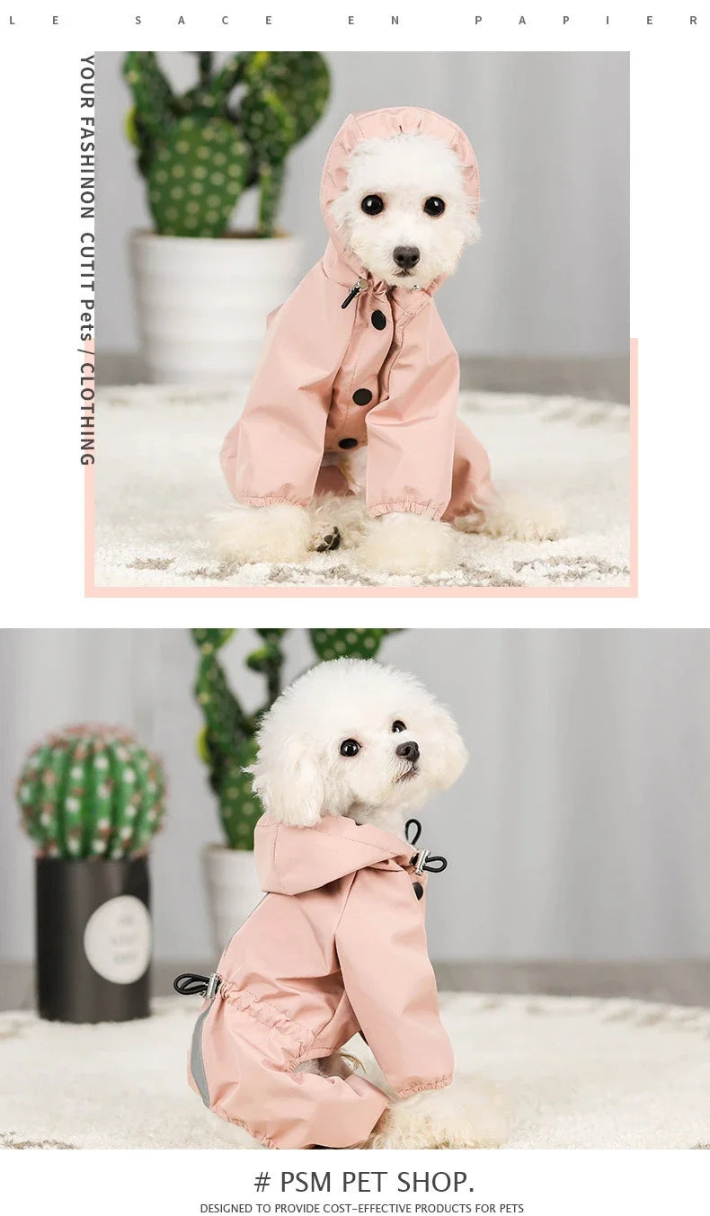 Pet dog clothing, rainproof, breathable and reflective clothes, dog four-legged raincoat, cat and dog supplies french bulldog